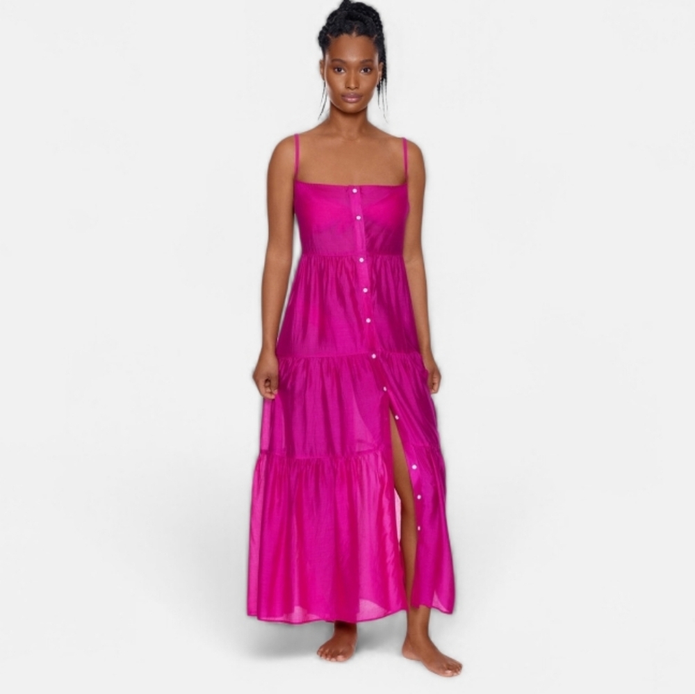 NWT POLO RALPH LAUREN Quinn Tiered Button Front Maxi Dress Hot Pink Small - Picture 13 of 14